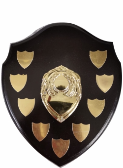 WOODEN SHIELD COMPLETE WITH SILVER SHIELDS 200mm