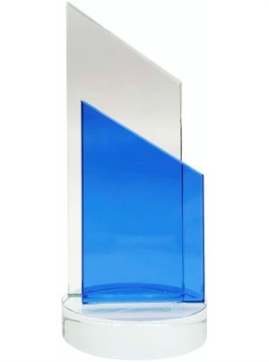 GLASS TROPHY 250mm CLEAR & BLUE (NETT)