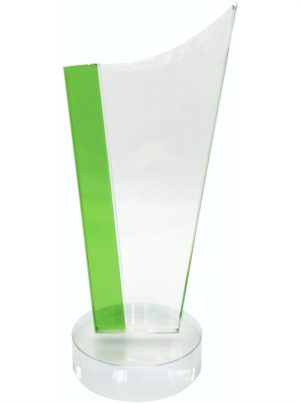 GLASS TROPHY 250mm CLEAR & GREEN (NETT)