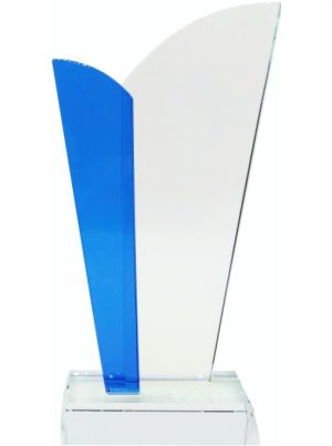 GLASS TROPHY 250mm CLEAR & BLUE (NETT)