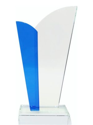 GLASS TROPHY 220mm CLEAR & BLUE (NETT)