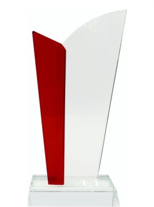 GLASS TROPHY 220mm CLEAR & RED (NETT)