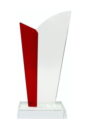 GLASS TROPHY 180mm CLEAR & RED (NETT)